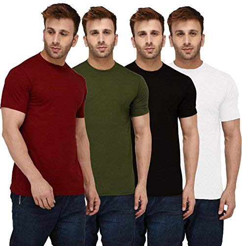 Teetwist Men's Solid Cotton T Shirt | Plain | Round Neck | Half Sleeve - Regular Fit | Combo Pack of 4