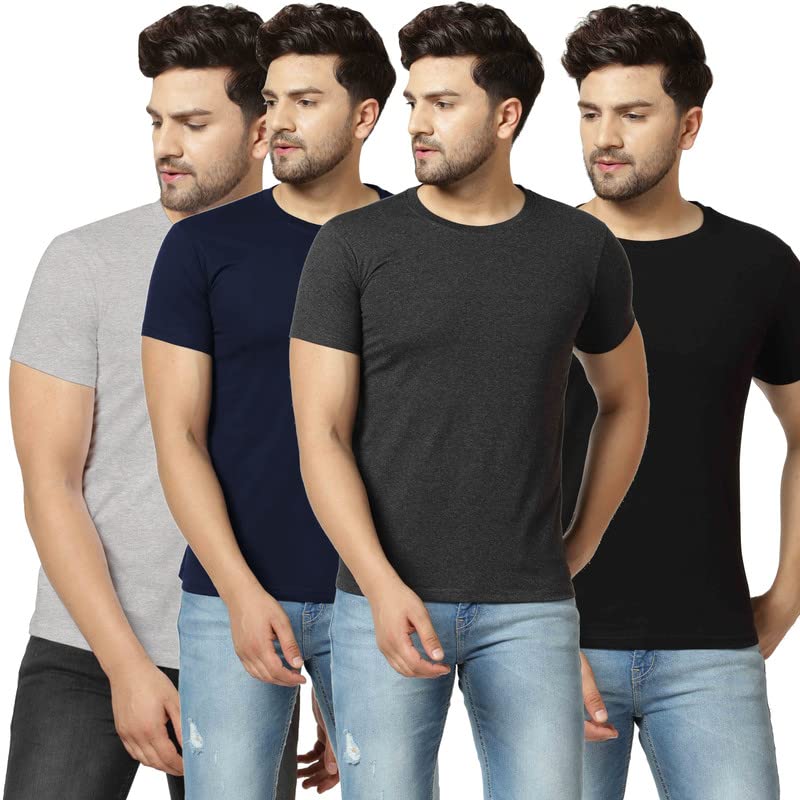 Teetwist Men's Solid Cotton T Shirt | Plain | Round Neck | Half Sleeve - Regular Fit | Combo Pack of 4