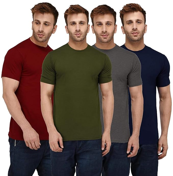 Teetwist Men's Solid Cotton T Shirt | Plain | Round Neck | Half Sleeve - Regular Fit | Combo Pack of 4