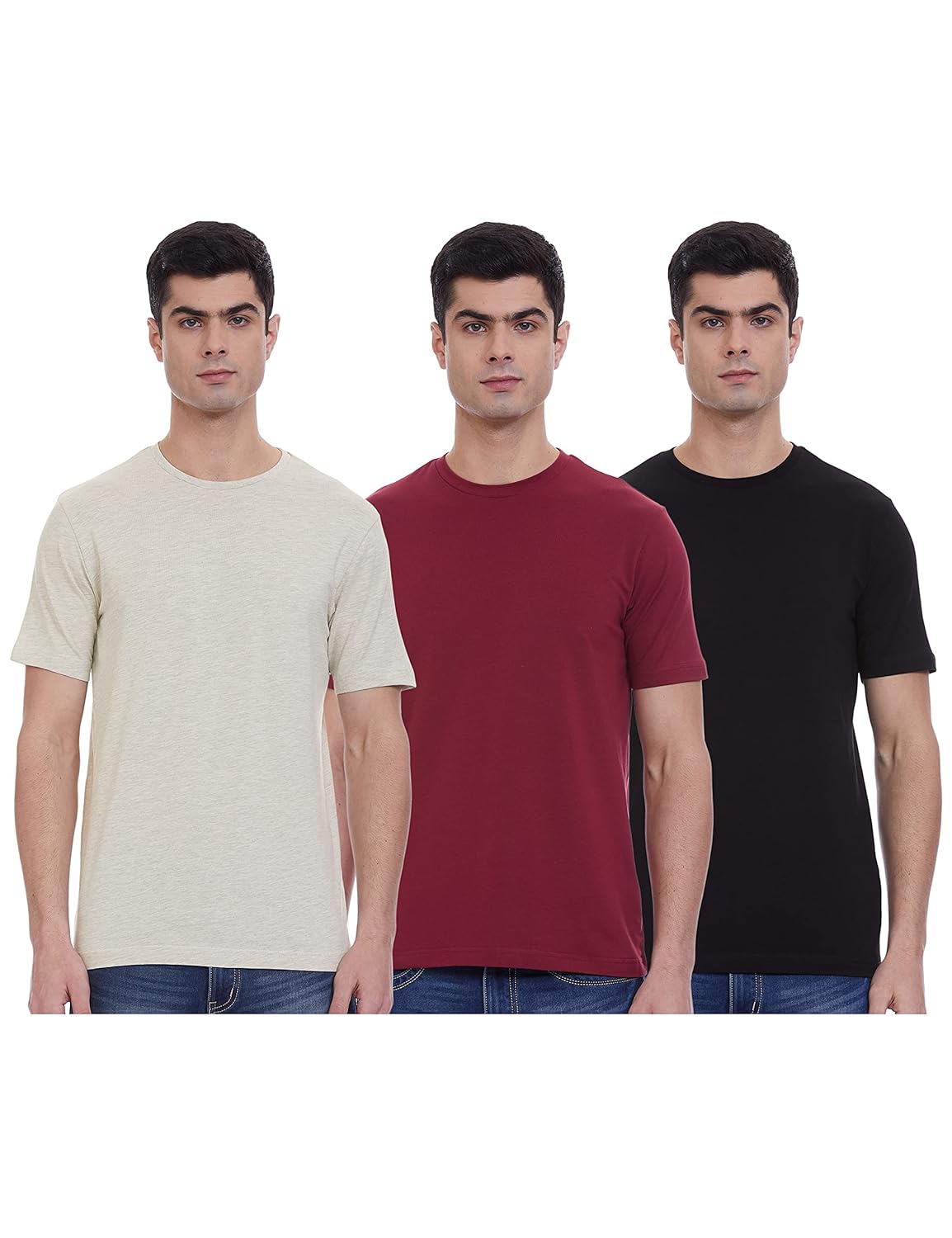 Teetwist Men's Solid Cotton T Shirt | Plain | Round Neck | Half Sleeve - Regular Fit | Combo Pack of 3