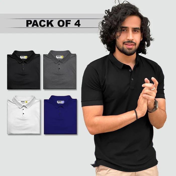 PREMIUM MATTY SOLID UNISEX POLO® T-SHIRT PACK OF 4(BUY 2 GET 2)(ORIGINAL GERMAN FABRIC) LIMITED STOCK!🔥