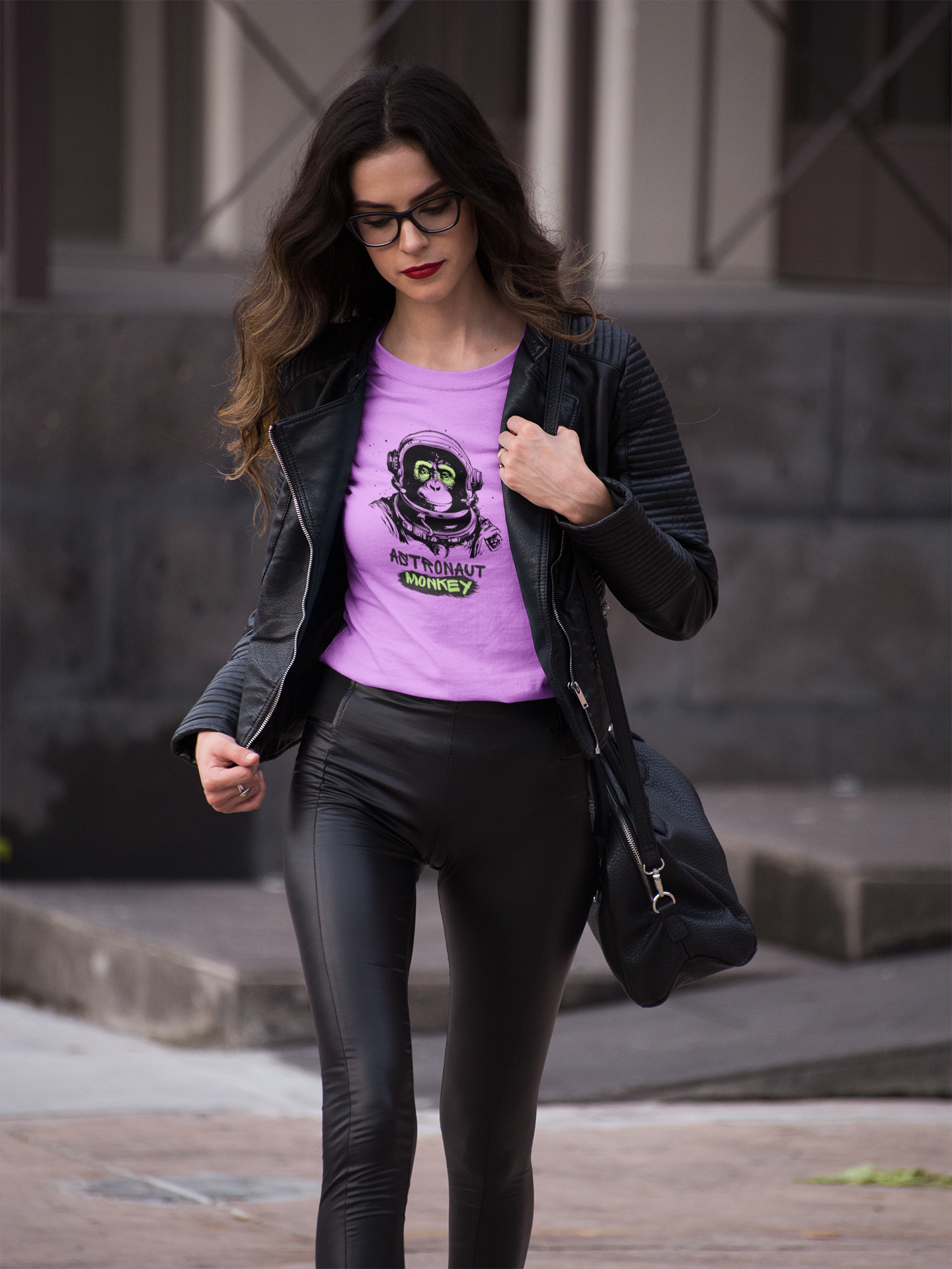 Galactic Glamour: Astronaut Monkey Women's Tee in Soft Cotton