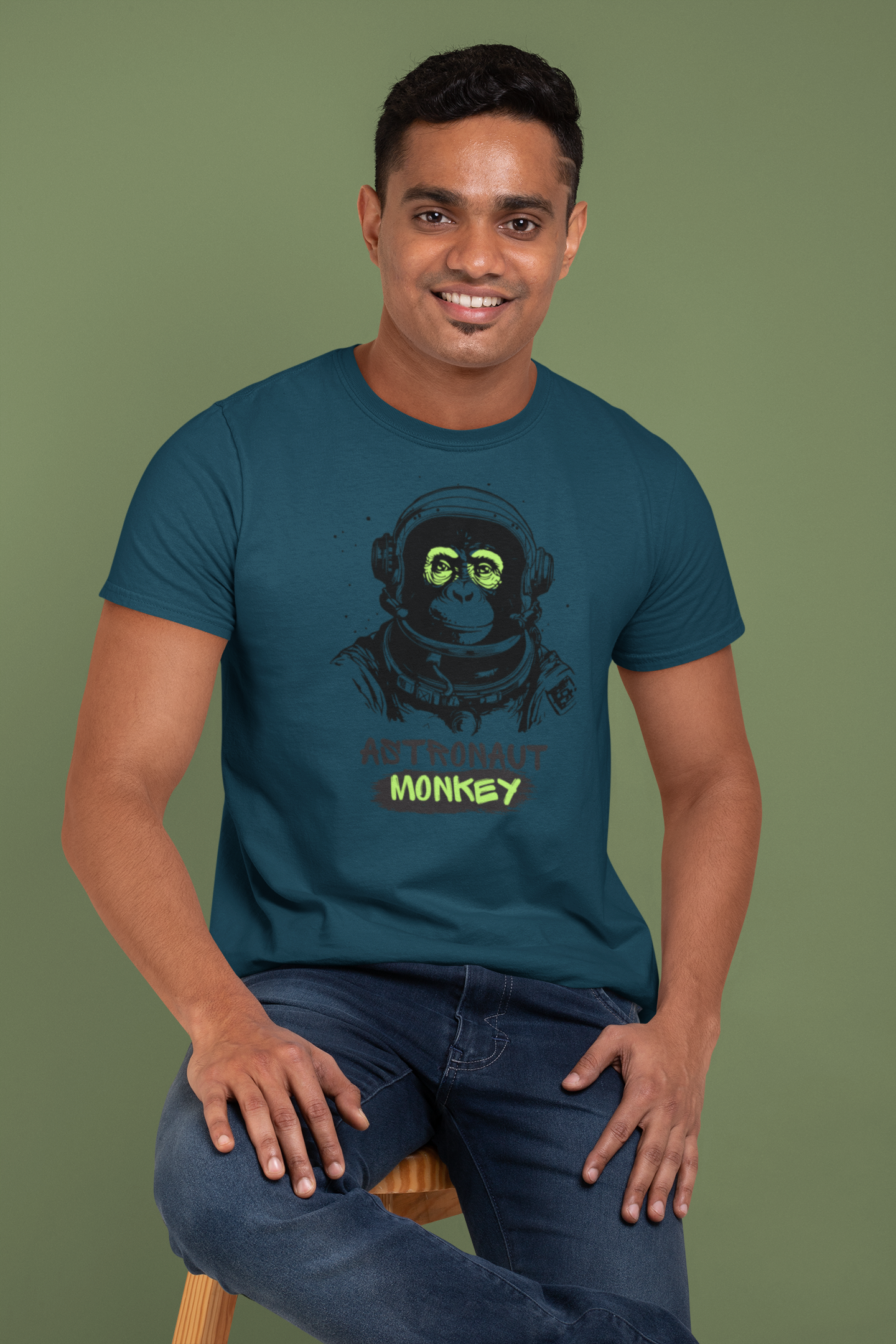 Astronaut Monkey Cotton T-Shirt - Playful Space Explorer Tee