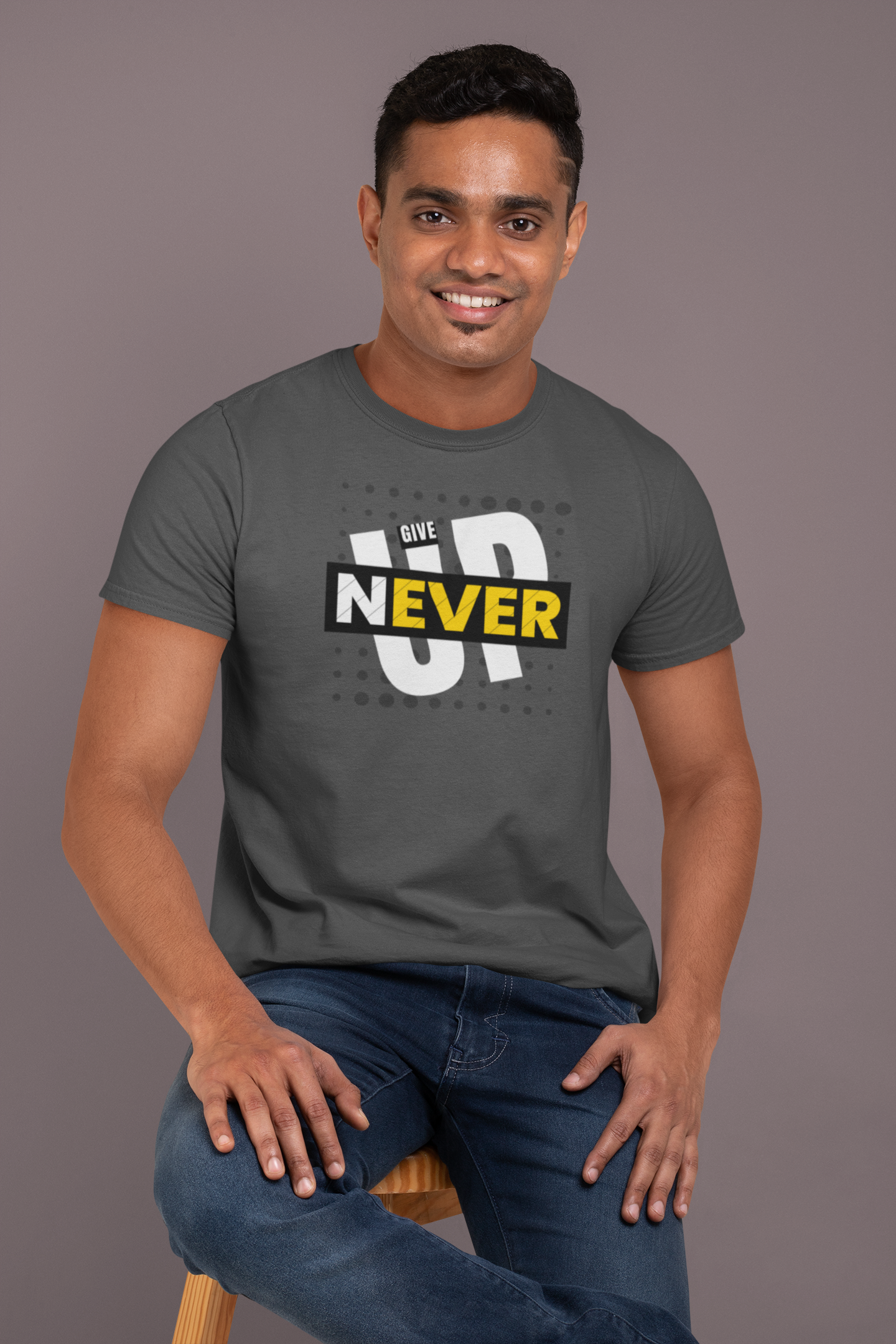 Never Give Up Cotton T-Shirt - Inspirational Motivational Tee for Positive Vibes