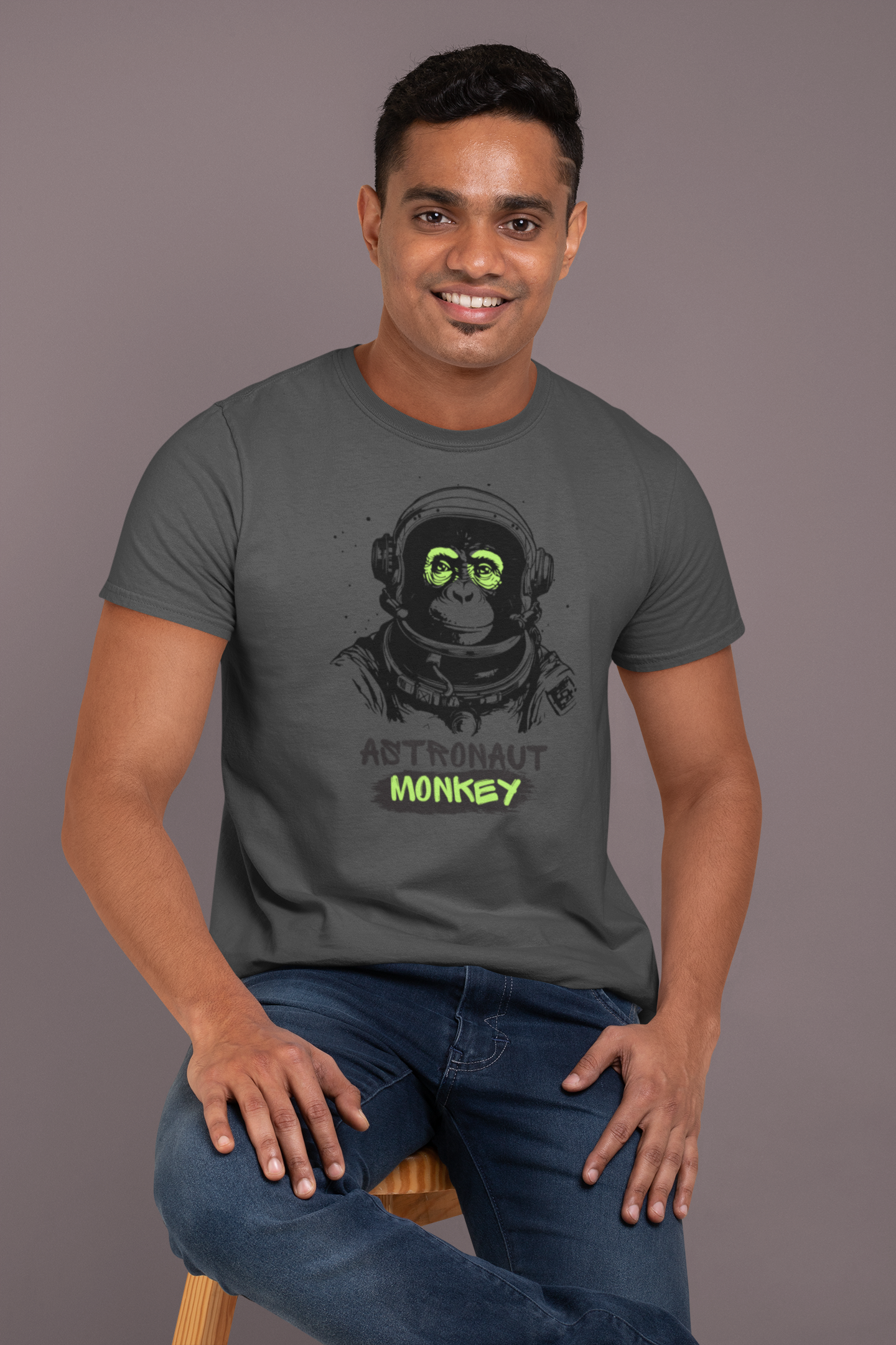 Astronaut Monkey Cotton T-Shirt - Playful Space Explorer Tee