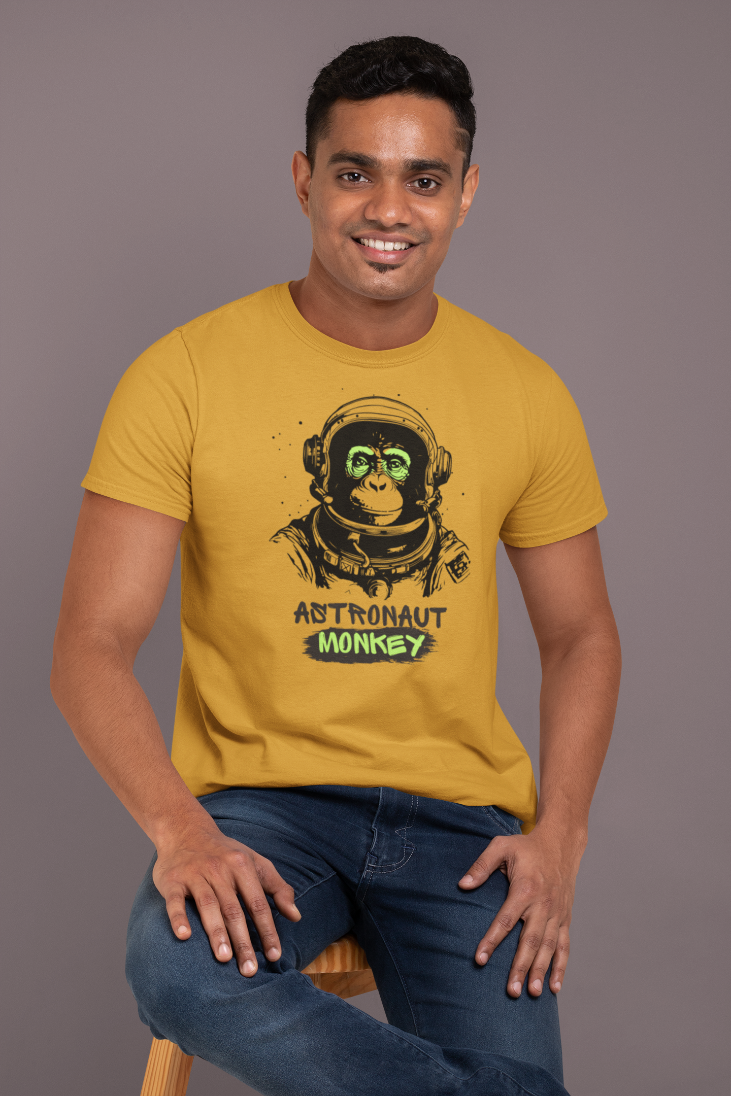 Astronaut Monkey Cotton T-Shirt - Playful Space Explorer Tee