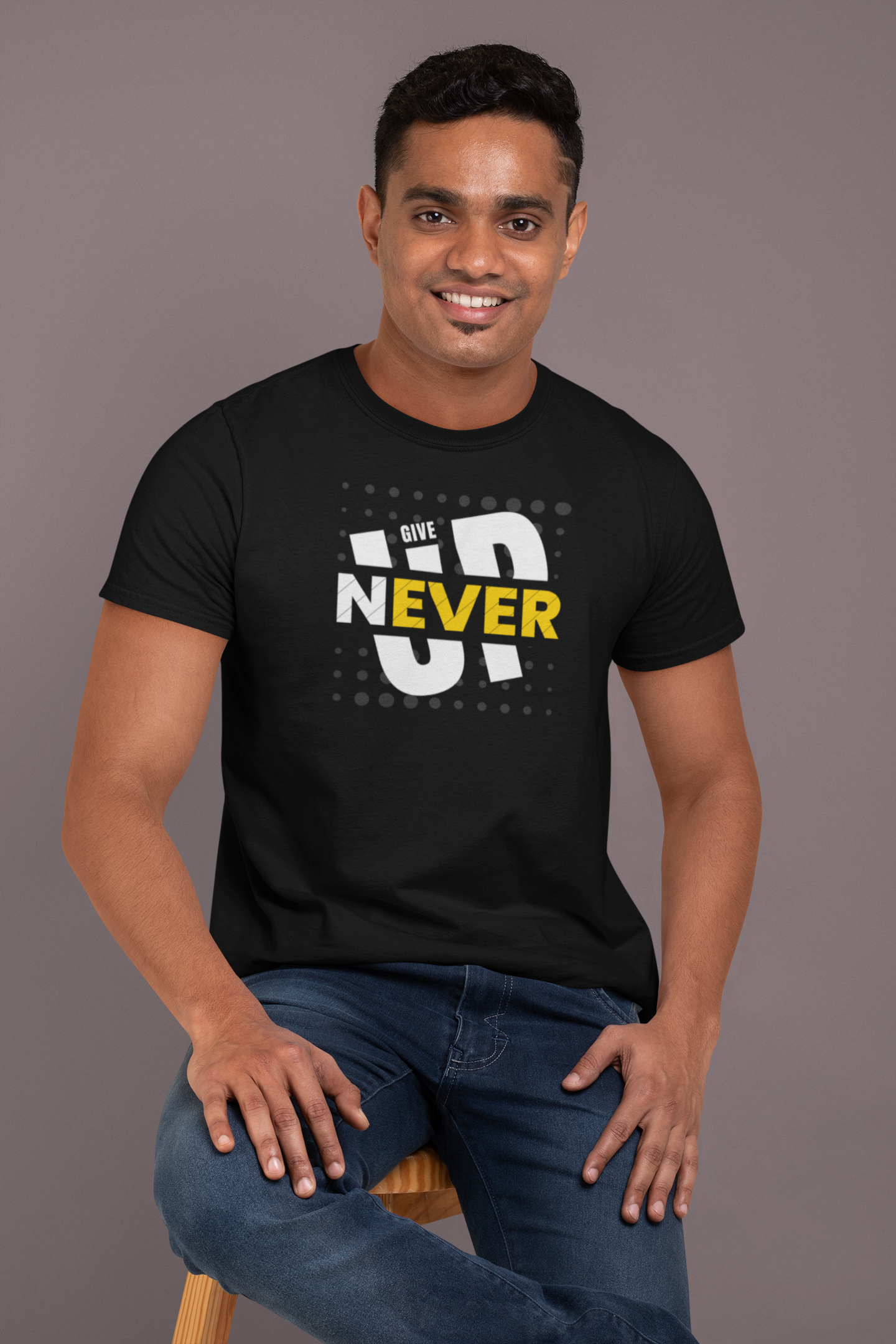 Never Give Up Cotton T-Shirt - Inspirational Motivational Tee for Positive Vibes