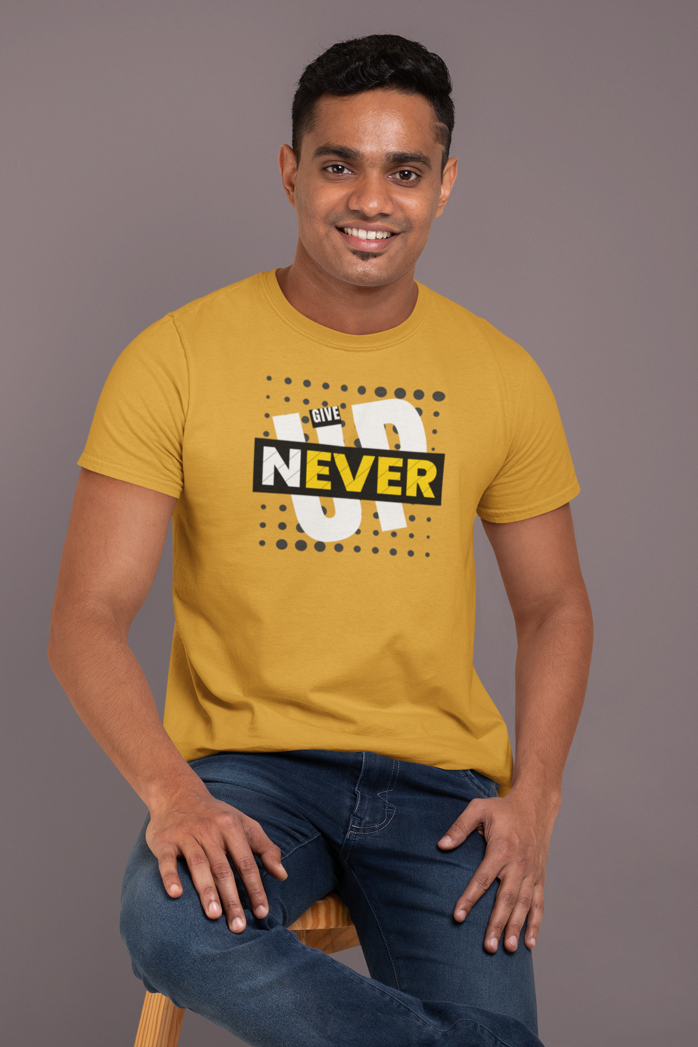 Never Give Up Cotton T-Shirt - Inspirational Motivational Tee for Positive Vibes