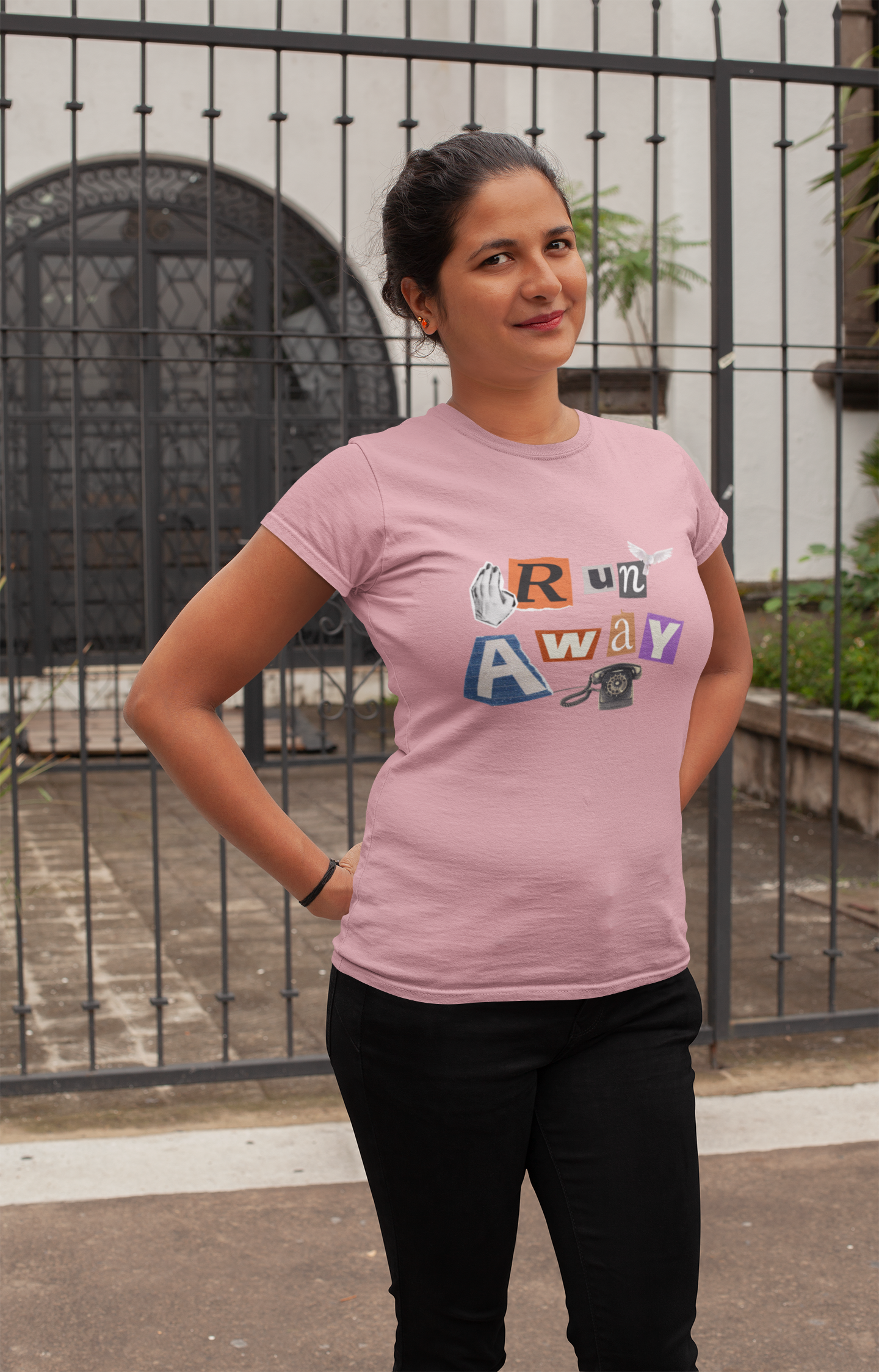 Casual Chic Escape: 'Run Away' Graphic Cotton Tee for Women