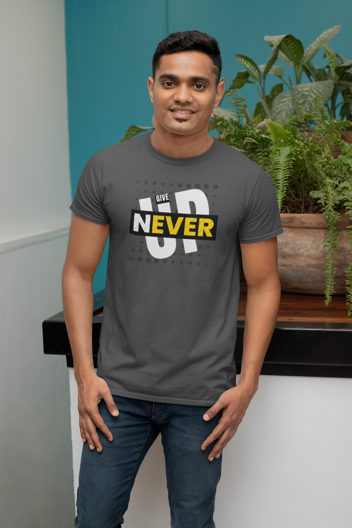 Never Give Up Cotton T-Shirt - Inspirational Motivational Tee for Positive Vibes