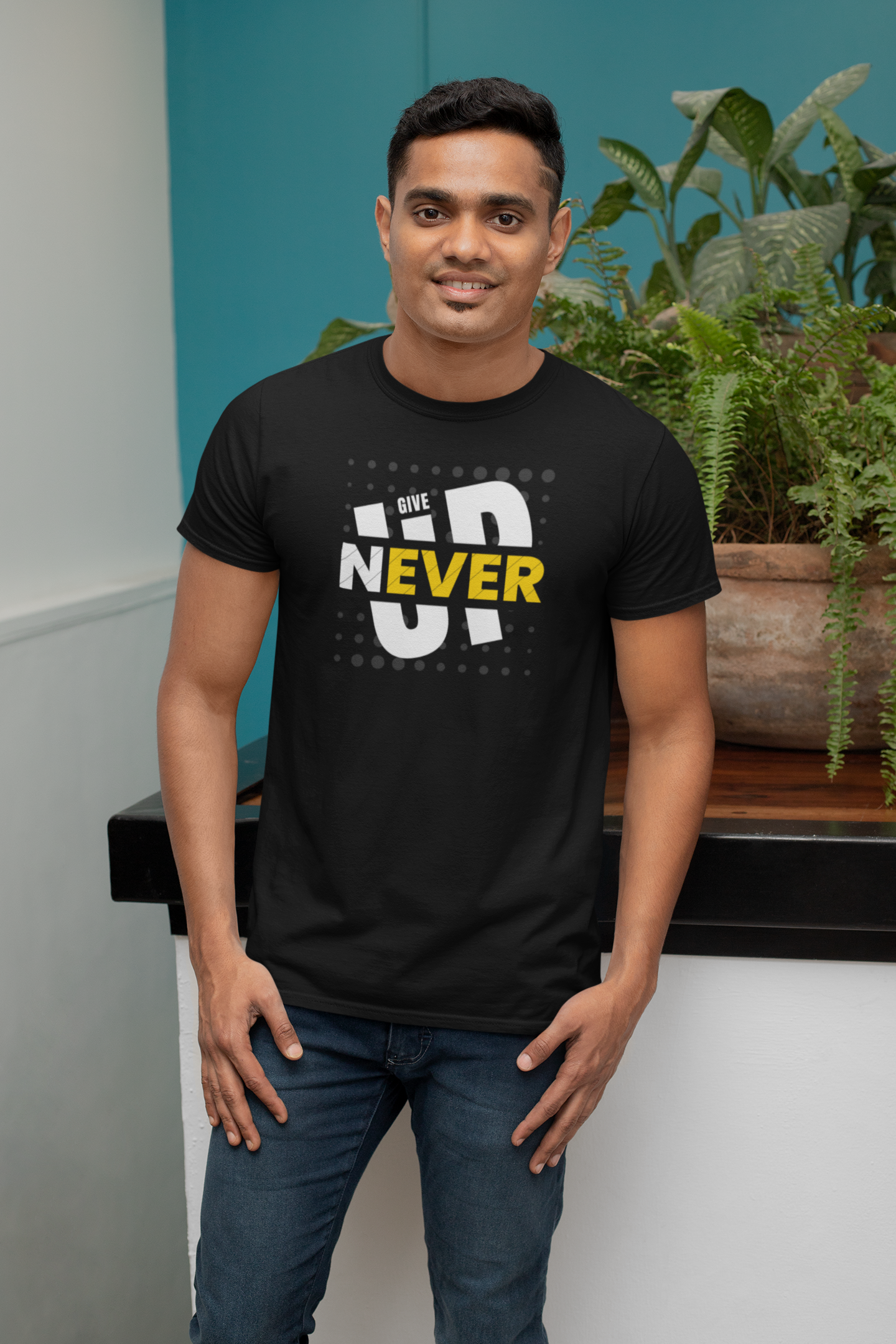 Never Give Up Cotton T-Shirt - Inspirational Motivational Tee for Positive Vibes