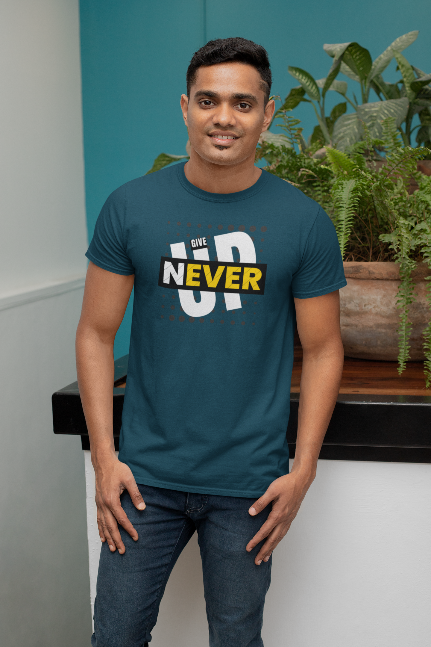 Never Give Up Cotton T-Shirt - Inspirational Motivational Tee for Positive Vibes