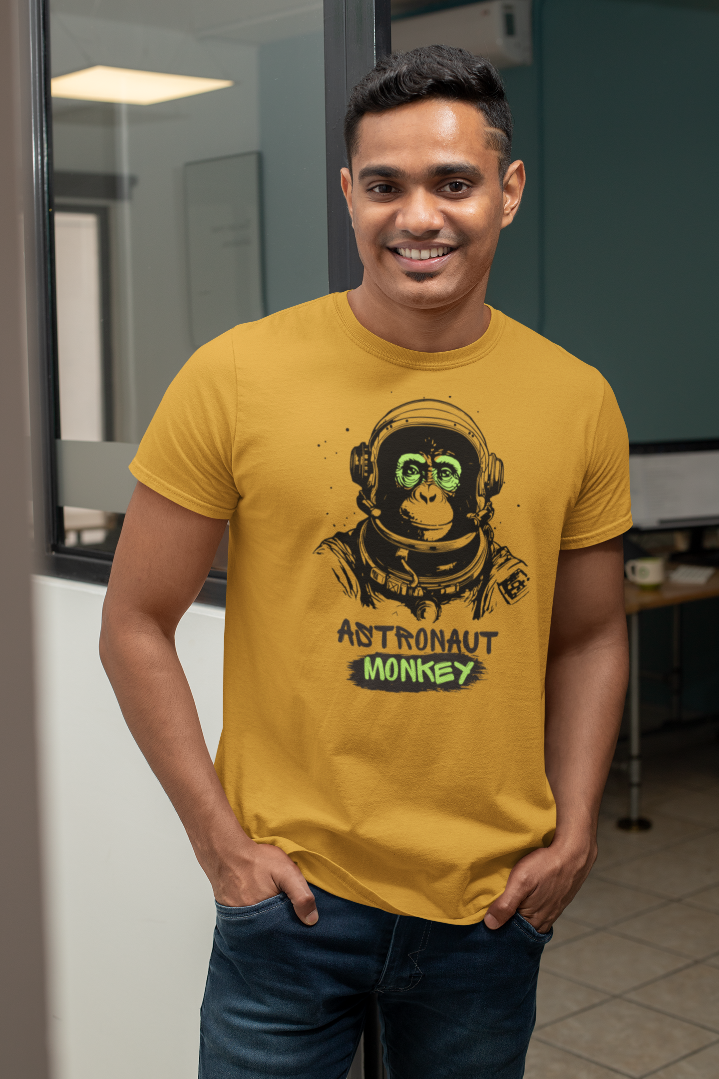 Astronaut Monkey Cotton T-Shirt - Playful Space Explorer Tee