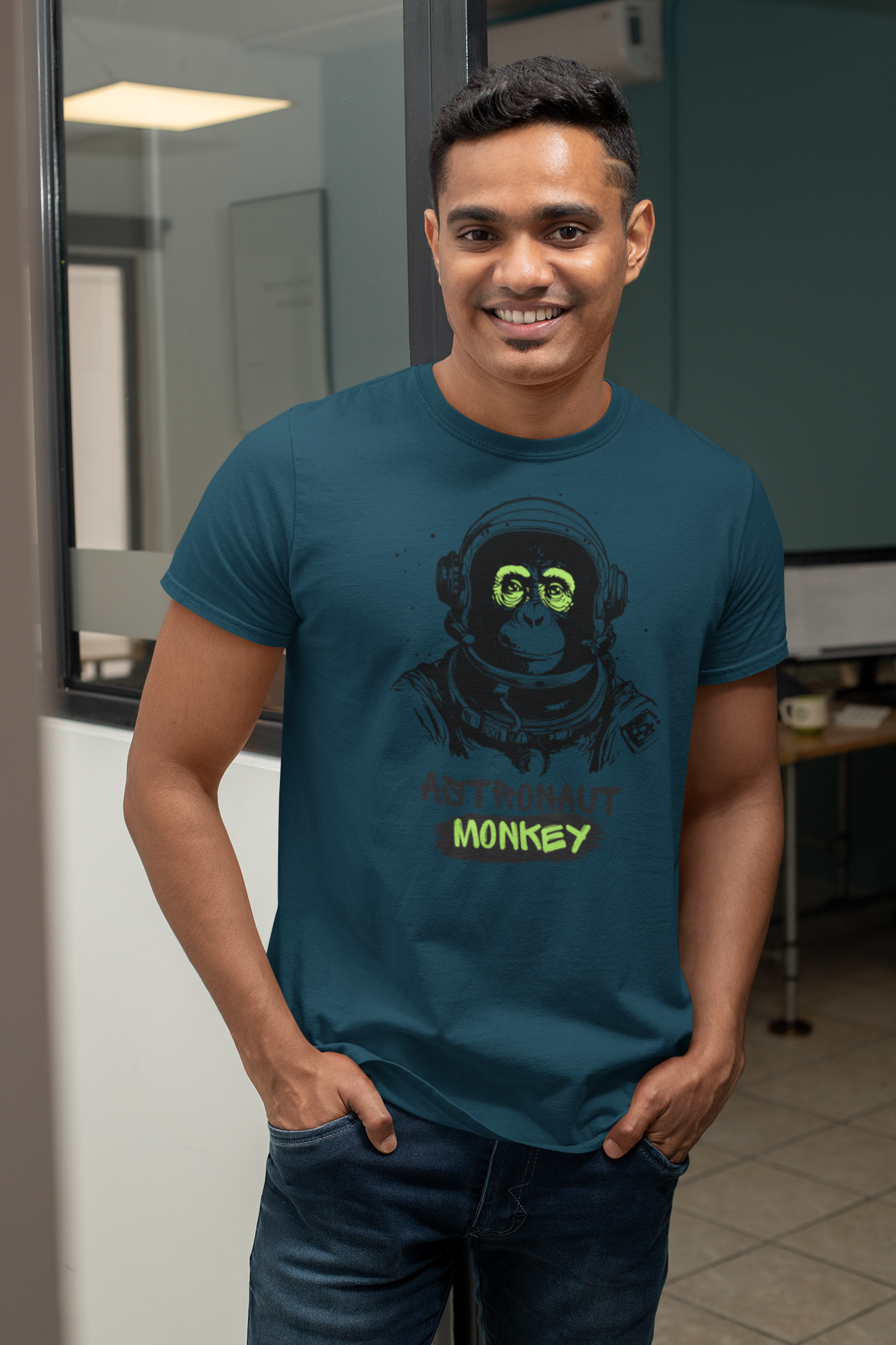 Astronaut Monkey Cotton T-Shirt - Playful Space Explorer Tee