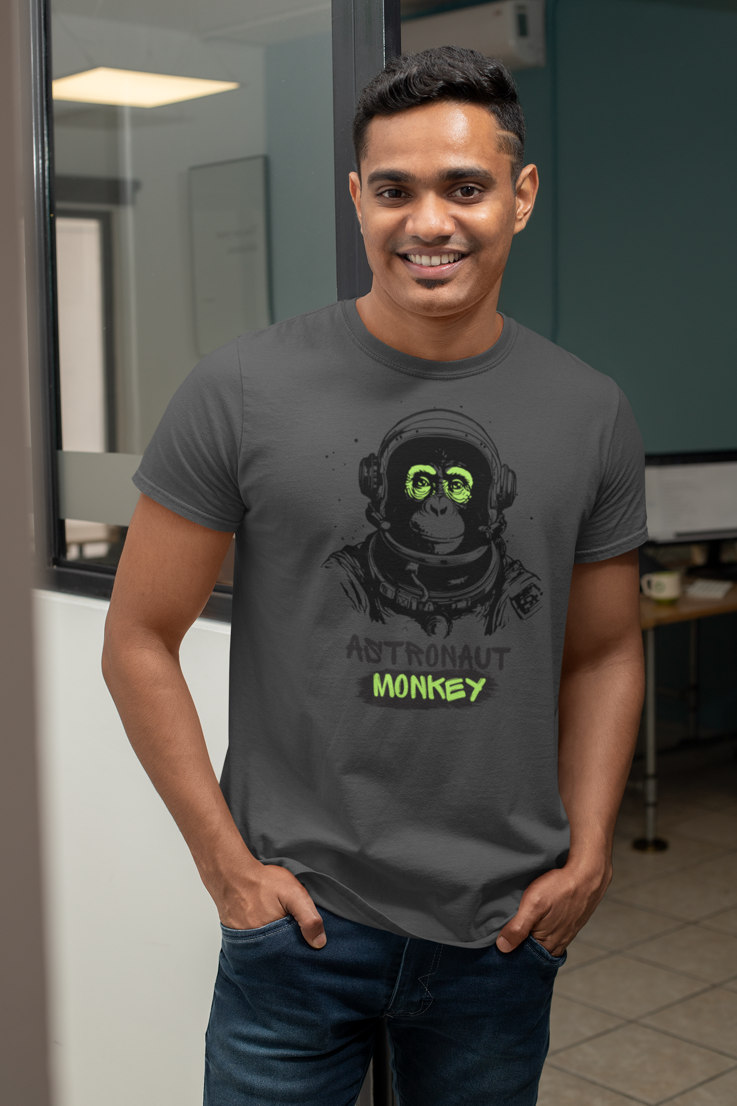 Astronaut Monkey Cotton T-Shirt - Playful Space Explorer Tee