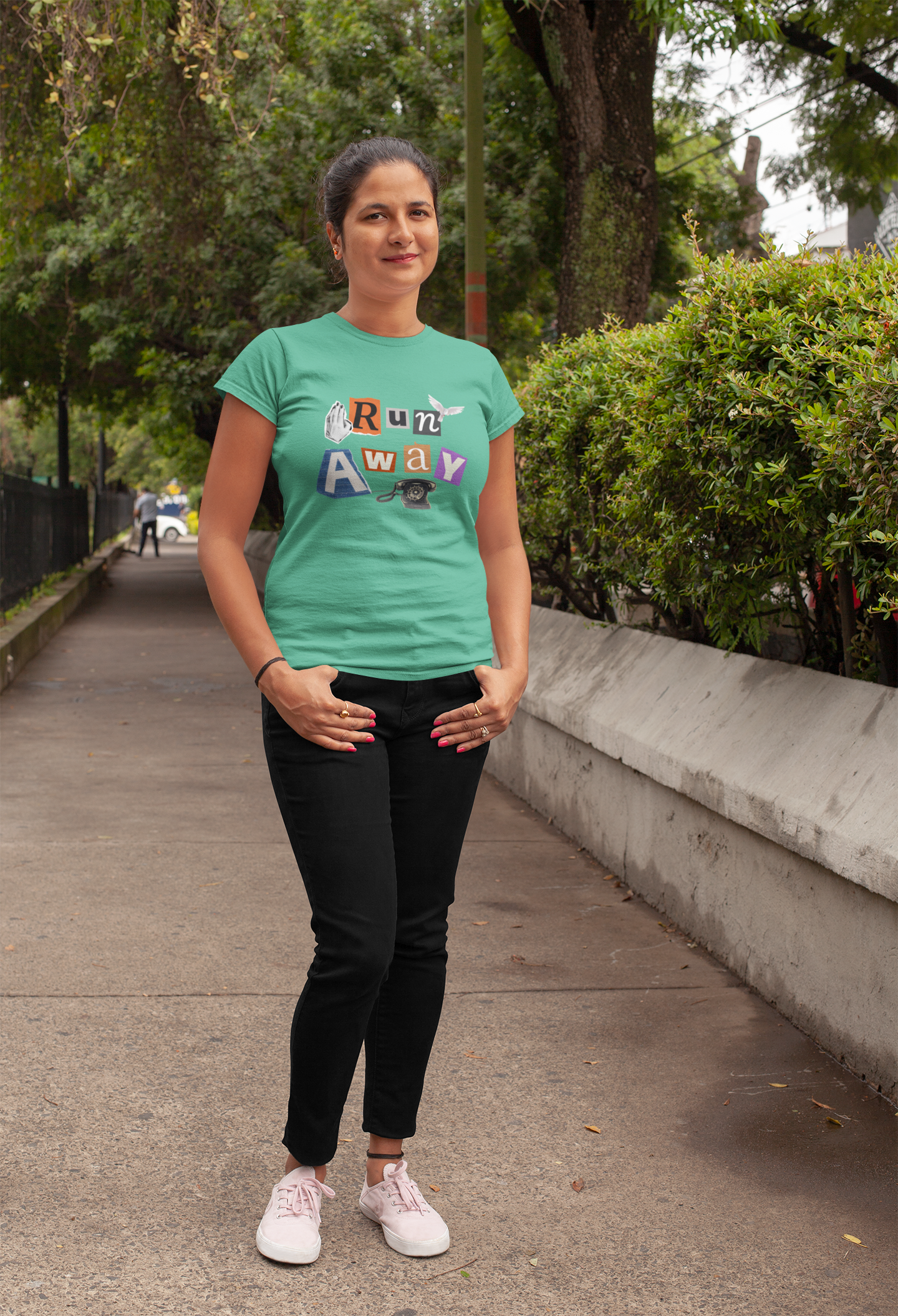 Casual Chic Escape: 'Run Away' Graphic Cotton Tee for Women