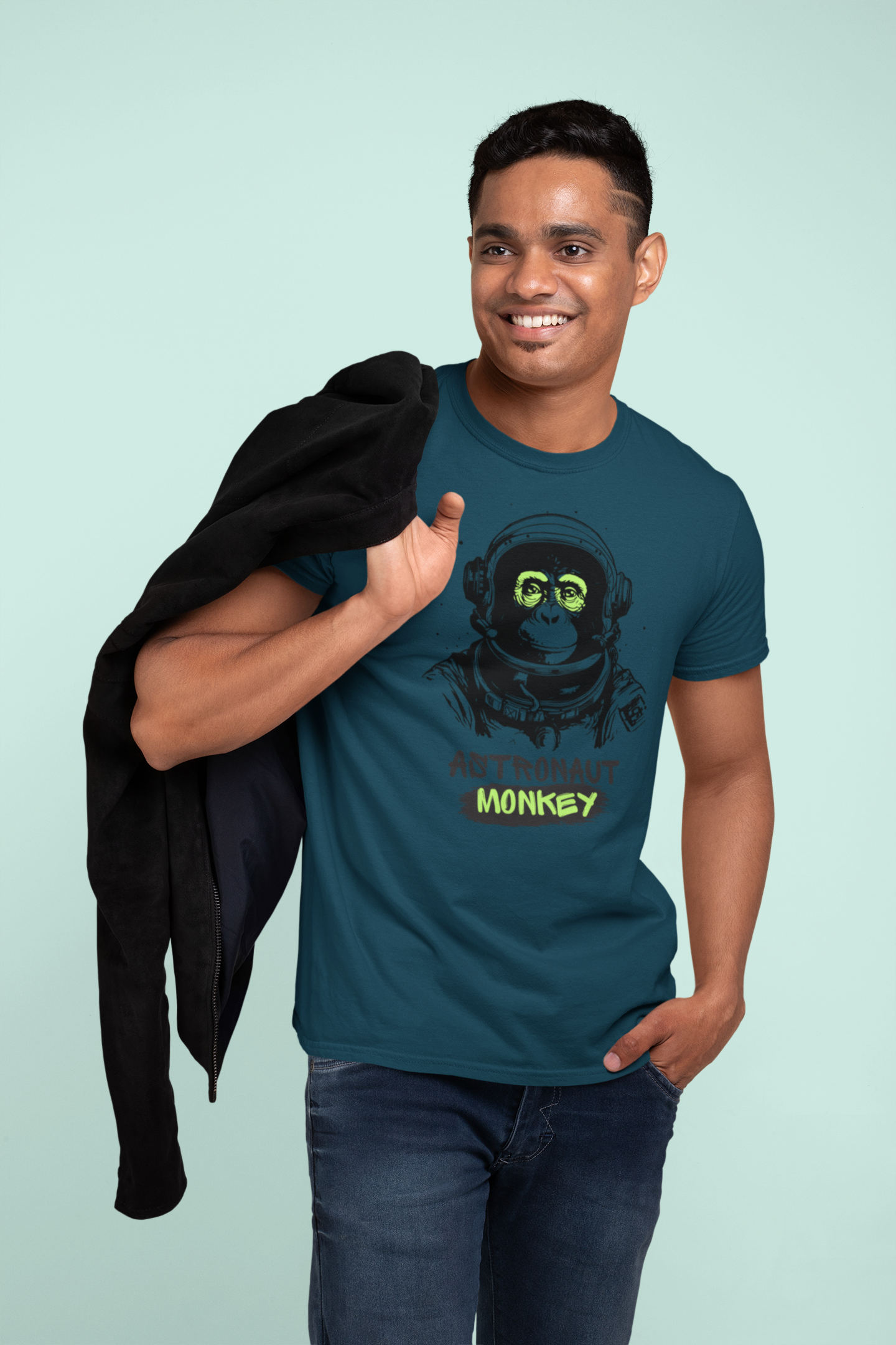 Astronaut Monkey Cotton T-Shirt - Playful Space Explorer Tee