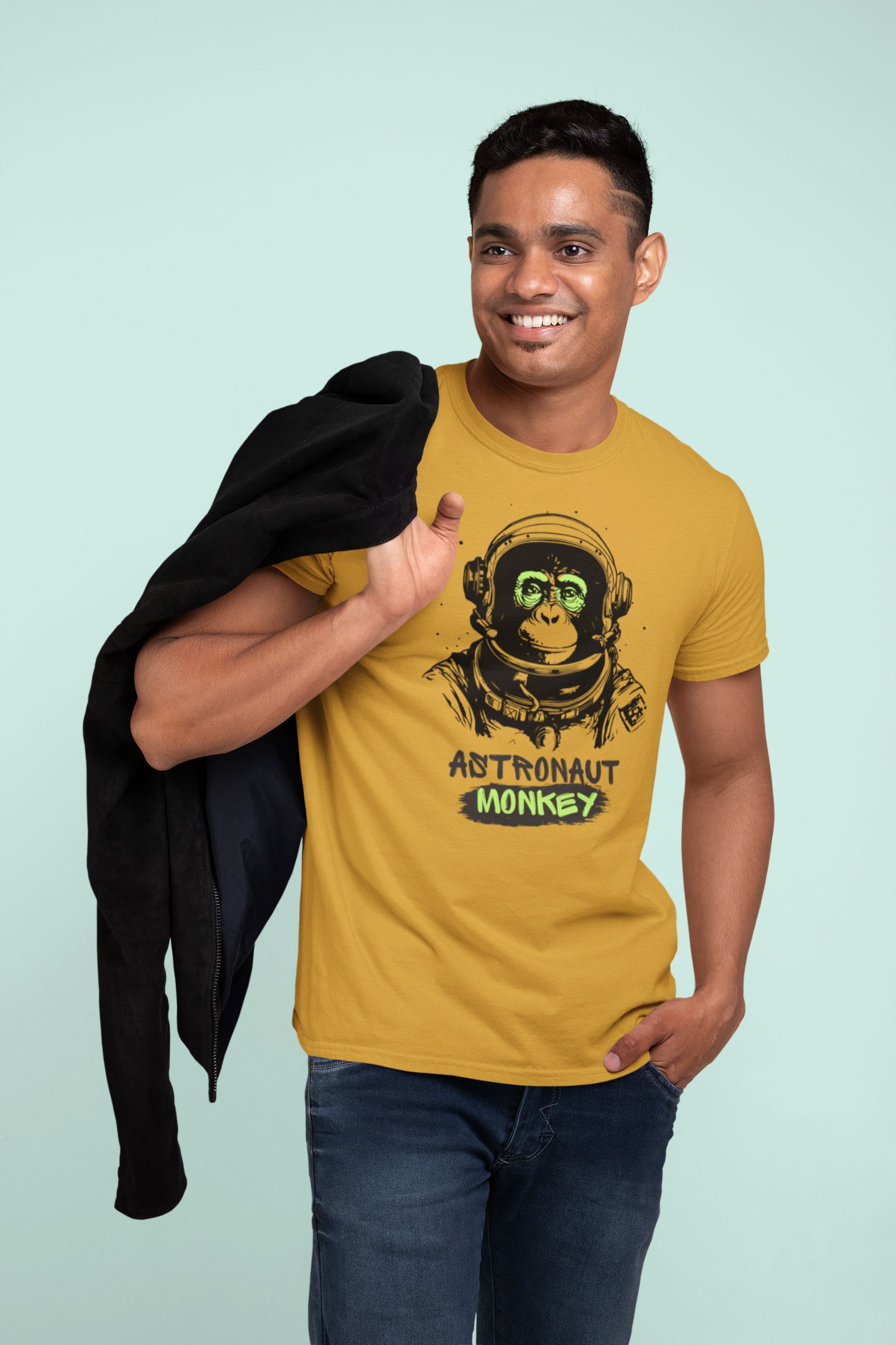 Astronaut Monkey Cotton T-Shirt - Playful Space Explorer Tee