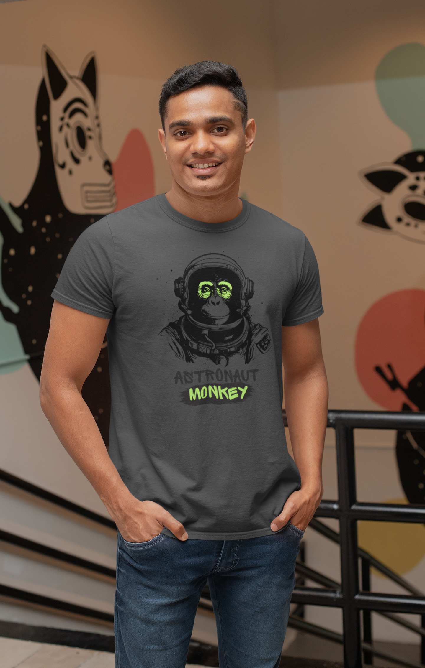 Astronaut Monkey Cotton T-Shirt - Playful Space Explorer Tee