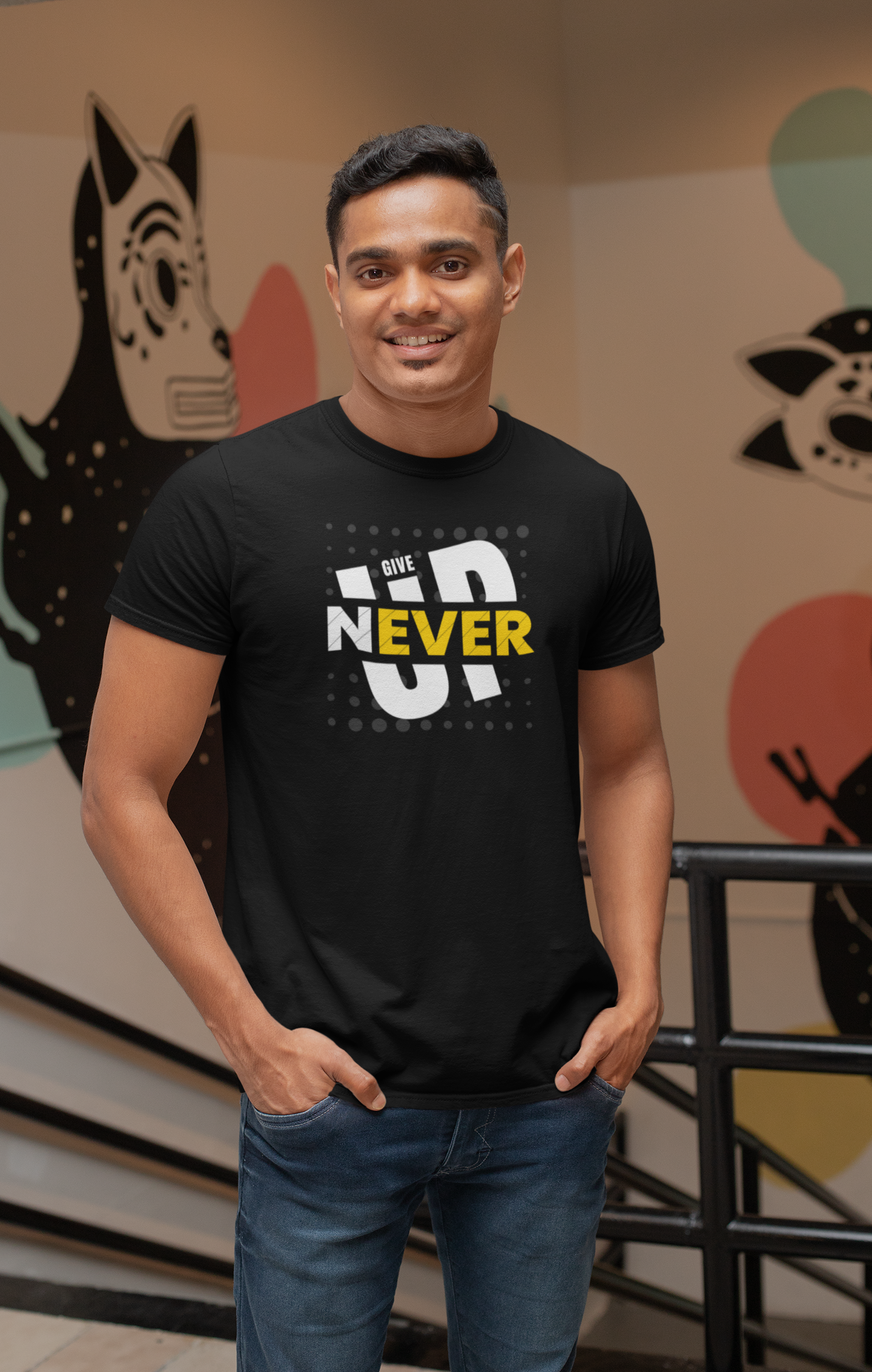 Never Give Up Cotton T-Shirt - Inspirational Motivational Tee for Positive Vibes