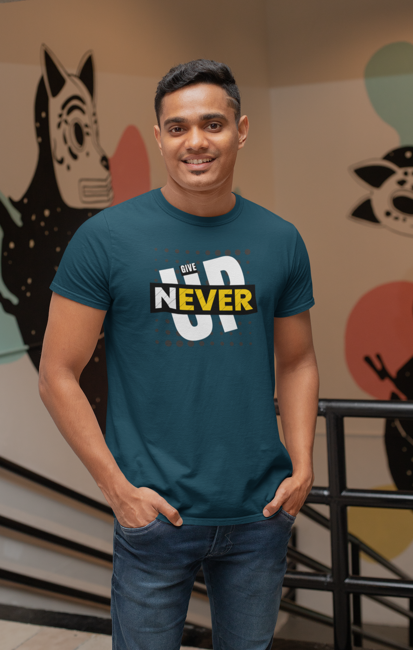 Never Give Up Cotton T-Shirt - Inspirational Motivational Tee for Positive Vibes