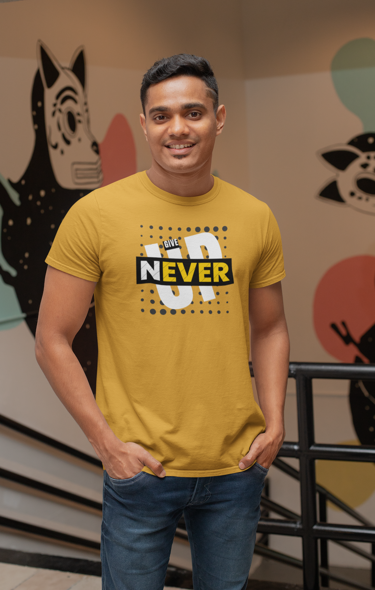 Never Give Up Cotton T-Shirt - Inspirational Motivational Tee for Positive Vibes