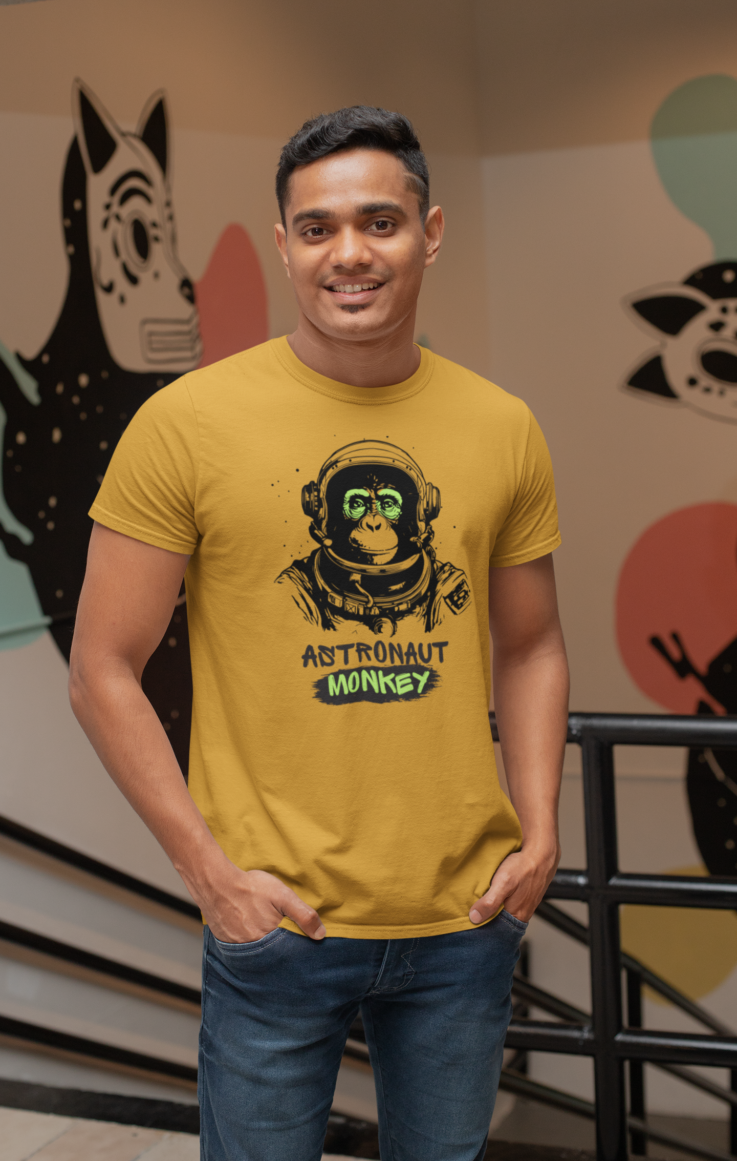 Astronaut Monkey Cotton T-Shirt - Playful Space Explorer Tee