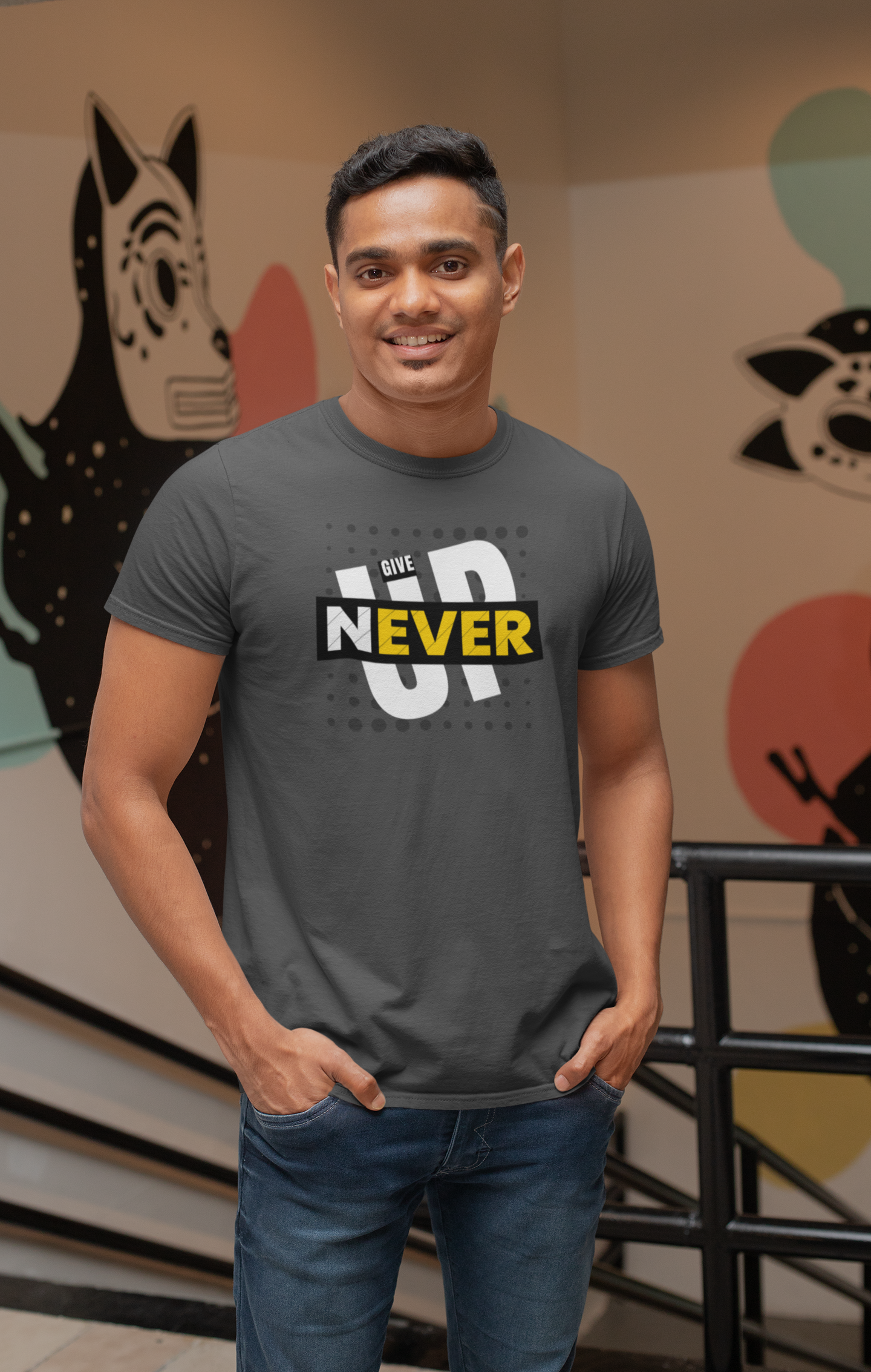 Never Give Up Cotton T-Shirt - Inspirational Motivational Tee for Positive Vibes