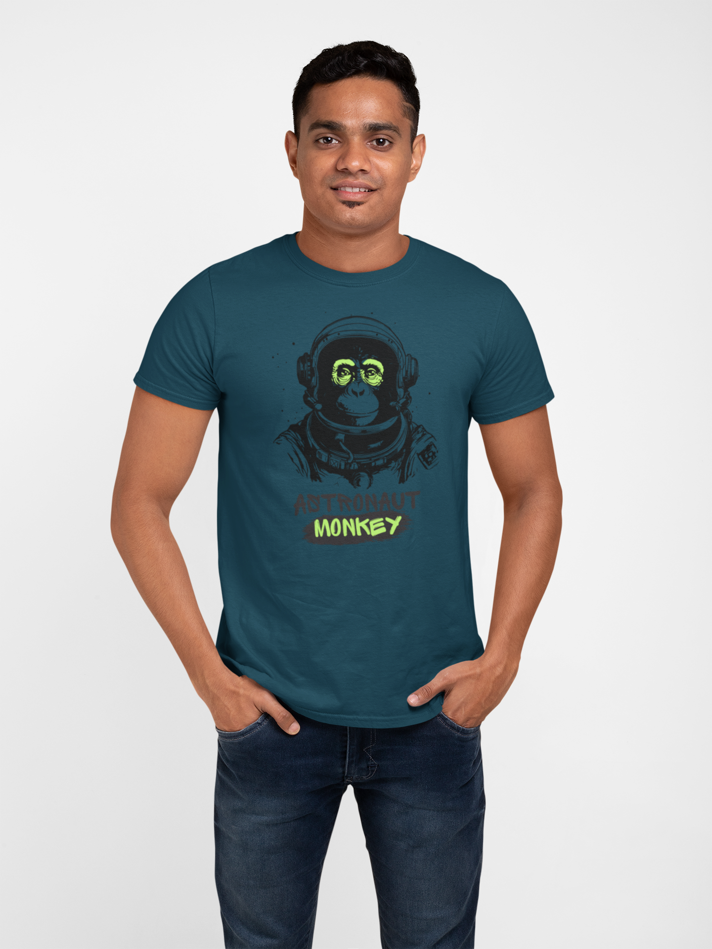 Astronaut Monkey Cotton T-Shirt - Playful Space Explorer Tee