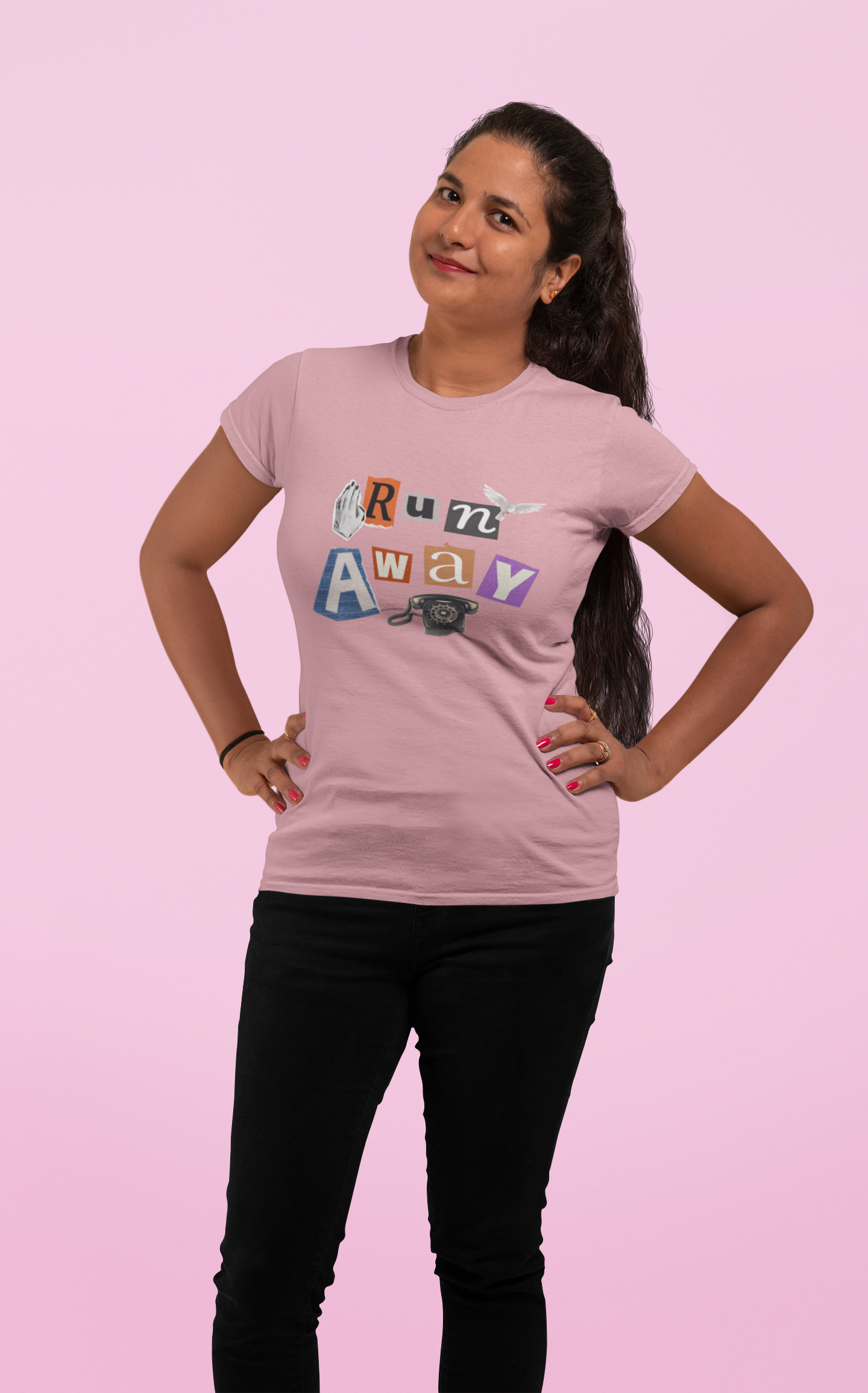 Casual Chic Escape: 'Run Away' Graphic Cotton Tee for Women