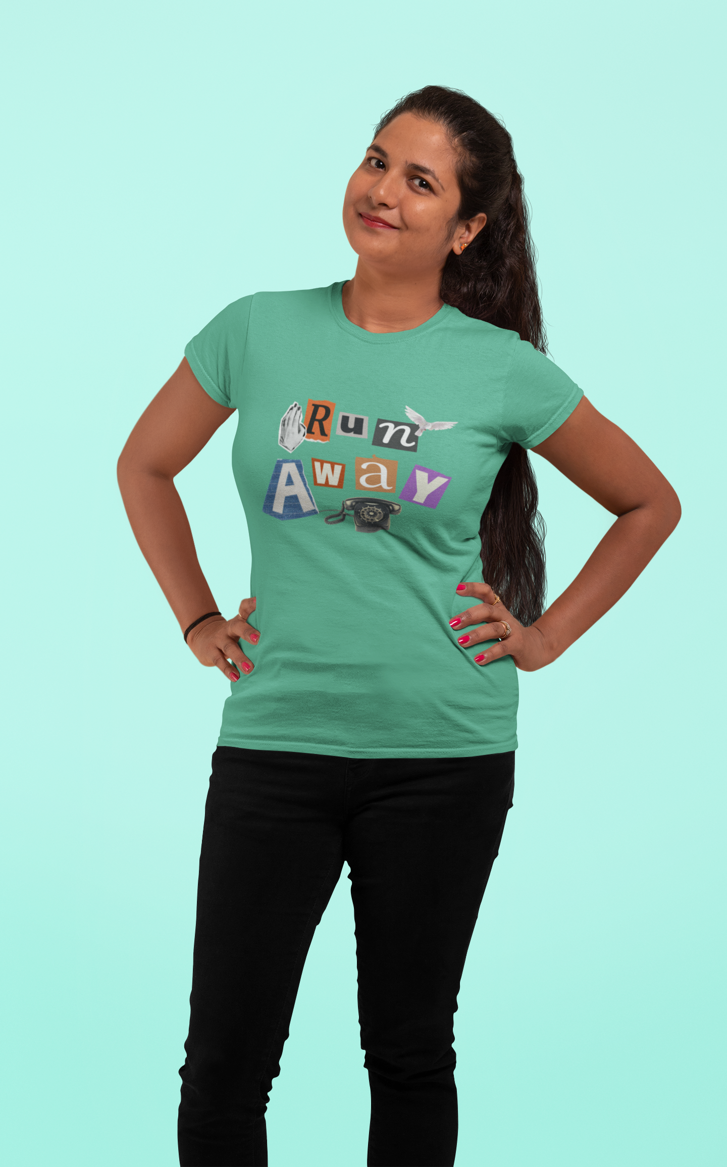 Casual Chic Escape: 'Run Away' Graphic Cotton Tee for Women