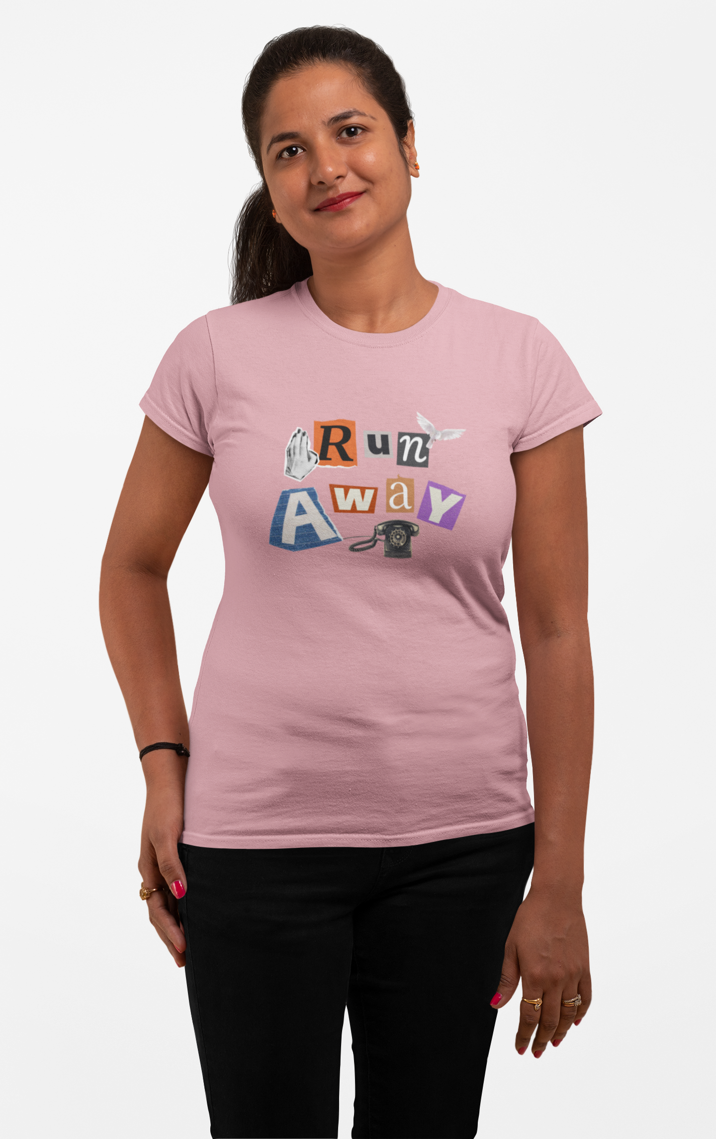 Casual Chic Escape: 'Run Away' Graphic Cotton Tee for Women