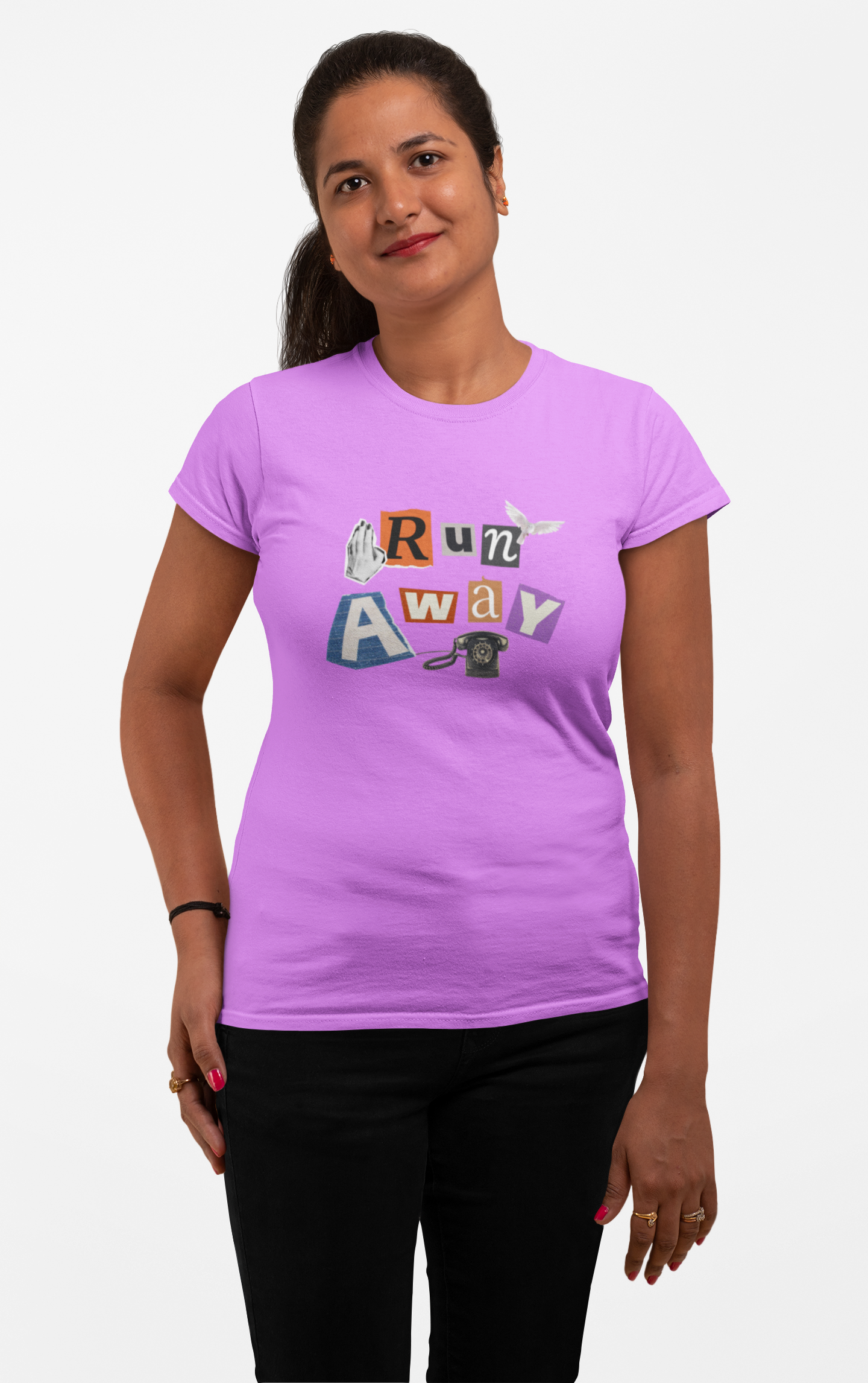 Casual Chic Escape: 'Run Away' Graphic Cotton Tee for Women