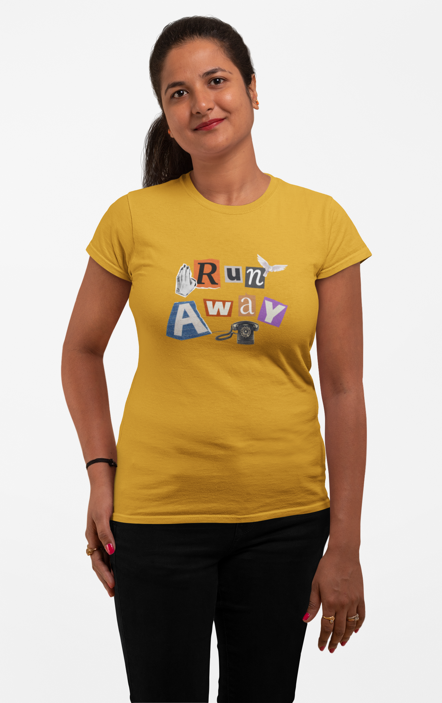 Casual Chic Escape: 'Run Away' Graphic Cotton Tee for Women